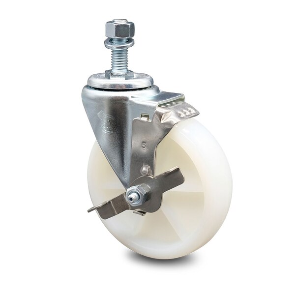 5 Inch Nylon Wheel Swivel 1/2 Inch Threaded Stem Caster with Brake